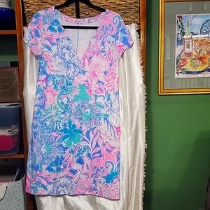 Lilly Pulitzer Pink Blue Green Floral Shift Dress